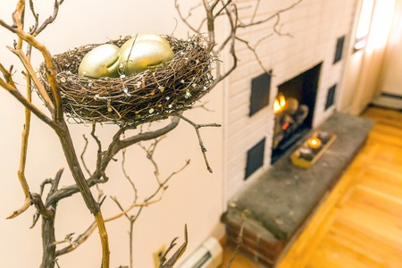 House nest with eggs decorationの写真素材