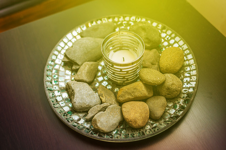 Table candle decoration at spa house not litの写真素材