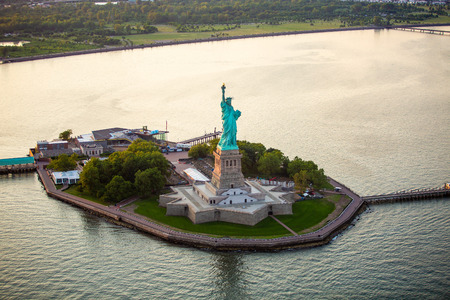 New York Statue of Liberty aerial viewの写真素材