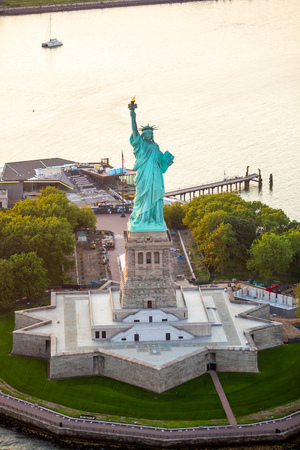 New York Statue of Liberty aerial viewの写真素材