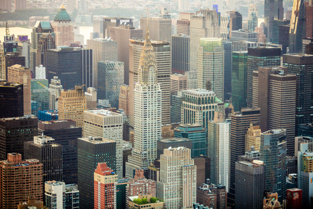New York city at sunset aerial view USAの写真素材