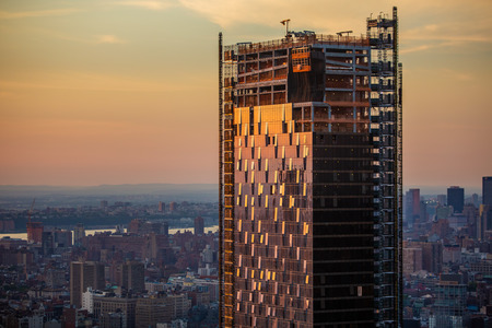 New York city buildings at sunset aerial viewの写真素材