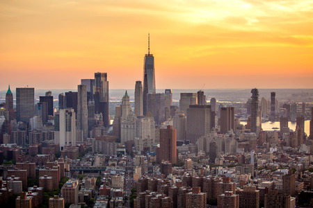 New York city at sunset aerial view USAの写真素材