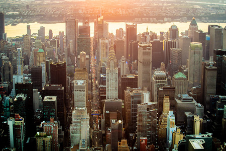 New York city at sunset aerial view USAの写真素材