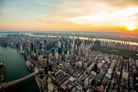 New York city at sunset aerial view USAの写真素材