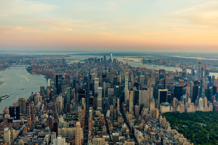 New York city at sunset aerial view USAの写真素材