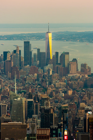 New York city at sunset aerial view USAの写真素材