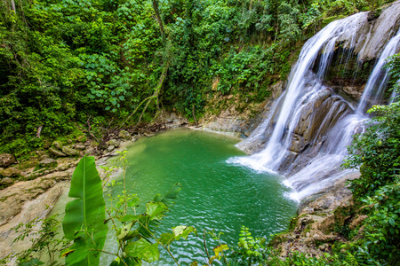 Beautiful Gozalandia Waterfall in San Sebastian Puerto Rico at daylightの写真素材