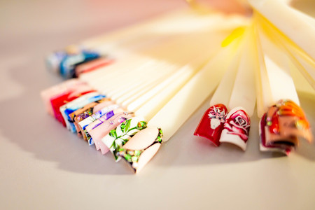 Variety of fingernail designs for manicure choices isolatedの写真素材