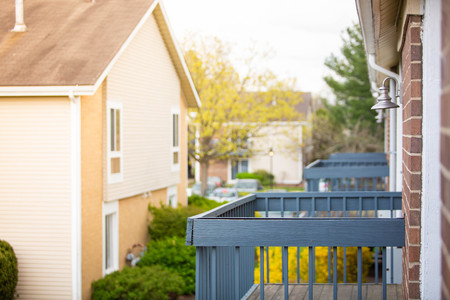 Beautiful blurred village homes in spring time at dayの写真素材