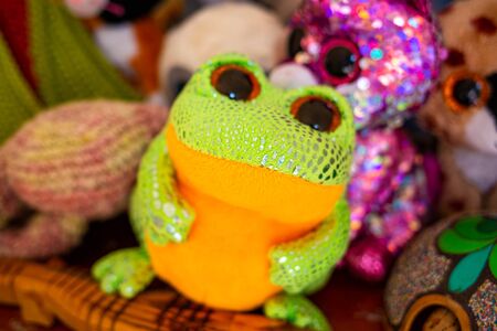 Stuffed cute frog toy soft gift to kidsの写真素材
