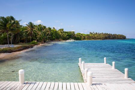 Beautiful Carribean like island with coconut palms and sea sun