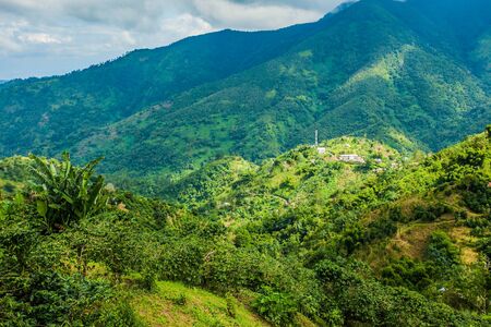 Blue mountains of Jamaica coffee growth place hillsの写真素材
