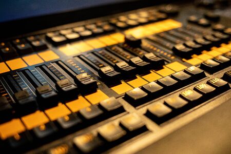 Sound mixer control board with volume controlsの写真素材