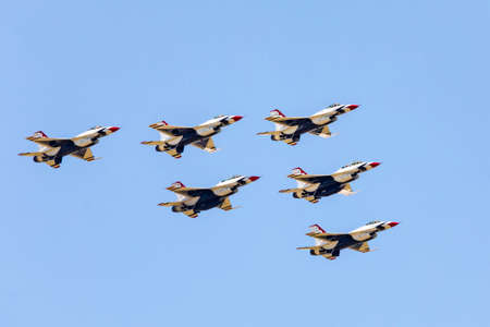New York, NY / USA - 4/28/2020: Airforce and navy Thunderbirds and Blue Angels fly over Manhattand...