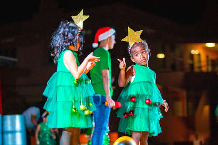 San Pedro, Belize - 12/1/2019: School kids public Christmas songs and dance performanceのeditorial素材