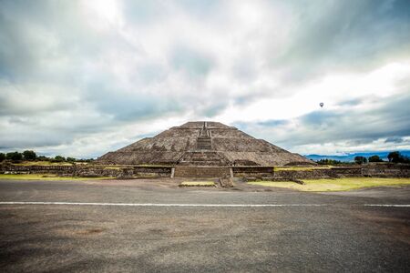 Panoramic view of Pyramids in Teotihuacan in Mexico with nobodyの写真素材