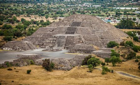 Panoramic view of Pyramids in Teotihuacan in Mexico with nobody