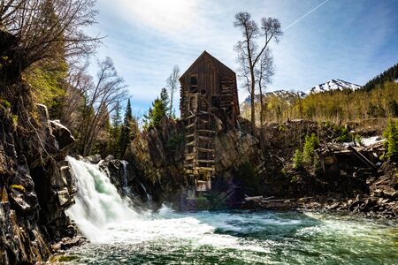 Waterfall at Old Crystal Mill White river national forest Colorado summerの写真素材
