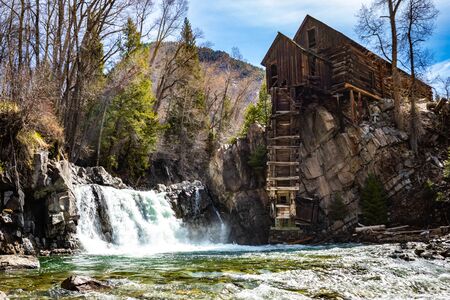 Waterfall at Old Crystal Mill White river national forest Colorado summerの写真素材