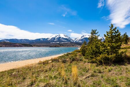 Dillon lake reservoir with mountains in Colorado at summer dayの写真素材