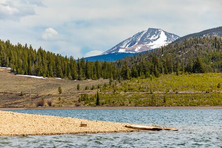 Dillon lake reservoir with mountains in Colorado at summer dayの写真素材