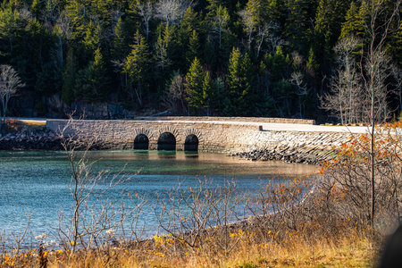 Otter Cove Bridge and Causeway at Acadia national parkの写真素材