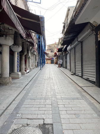 ISTANBUL, Turkey - 12-20-2020: Empty streets of Grand Bazaar in Istambul during weekend national lockdown to protect from Covidのeditorial素材