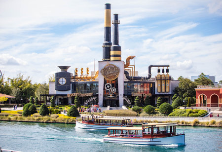 Orlando, USA - Feb. 12, 2021: The Toothsome Chocolate Emporium and Savory Feast Kitchen at the lake...