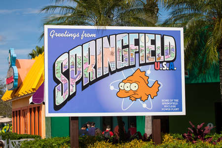 Orlando, USA - Feb. 12, 2021: Welcome to Springield Simpsons sign boardのeditorial素材