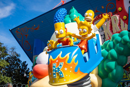 Orlando, USA - Feb. 12, 2021 Simpsons Krustyland attraction ride sculptureのeditorial素材