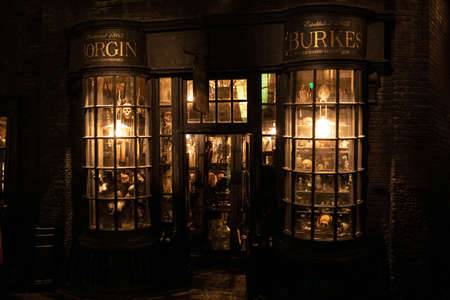 Orlando, USA - Feb. 12, 2021: Knockturn dark alley from Harry Potter movie theme parkのeditorial素材