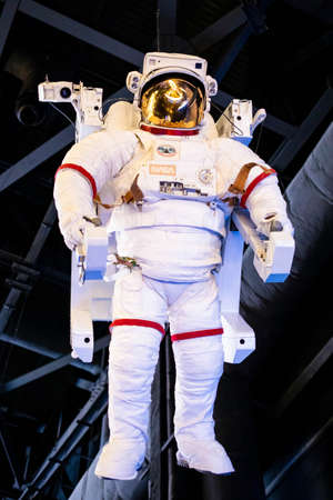 Florida, USA - Feb. 13, 2021: Space suit costume at Kennedy Space Center Visitor Complex on displayのeditorial素材
