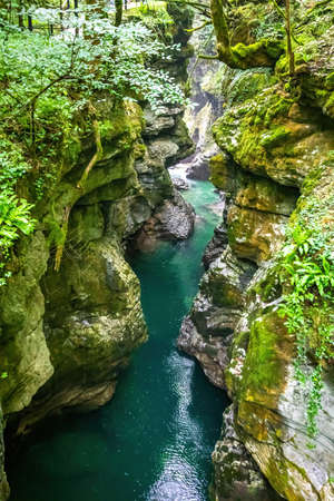 Scenic views of Martvili Canyon in Georgia tourist destination and lookout in summerの写真素材