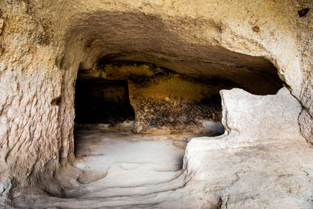 View of the interior room of Vardzia caves complex in Georgia historic heritage nobodyの写真素材
