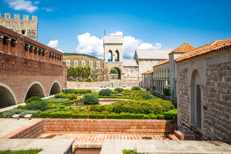 View of Akhaltsikhe Castle lawn and labyrinth decorations in Georgia nobodyの写真素材