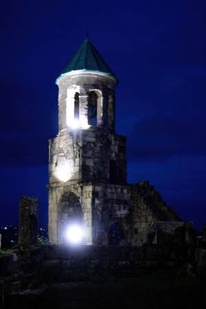 View of illuminated The Cathedral of the Dormition, or the Kutaisi Cathedral commonly known as Bagrati Cathedral at night nobodyの写真素材