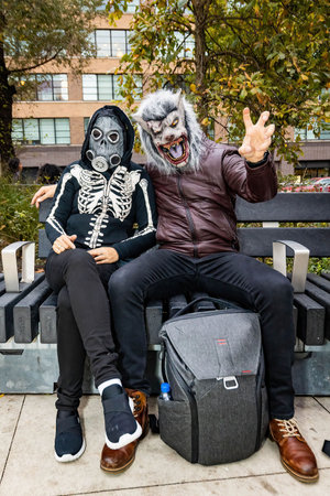 New York, NY - October 31, 2021: Scary monsters and skeletons performers at NYC Village Halloween paradeのeditorial素材