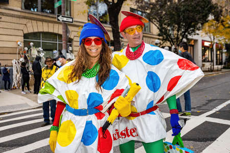 New York, NY - October 31, 2021: Colorful costumes decorations at NYC Village Halloween parade
