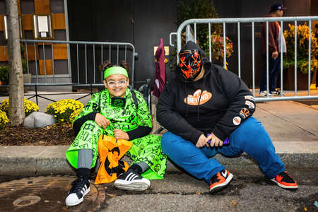 New York, NY - October 31, 2021: Scary kids and family costumes at NYC Village Halloween paradeのeditorial素材