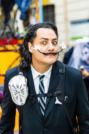 New York, NY - October 31, 2021: Salvador Dali decoration costume at NYC Village Halloween paradeのeditorial素材