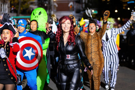 New York, NY - October 31, 2021:Super heroes costumes at NYC Village Halloween paradeのeditorial素材