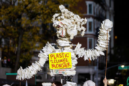 New York, NY - October 31, 2021: Plastic monster decoration costume at NYC Village Halloween paradeのeditorial素材
