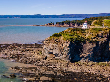 Aerial view of Lighthouse at Fundy's Cape Enrage Fundy Biosphere Reserve in Canadaの素材 [FY310196712731]