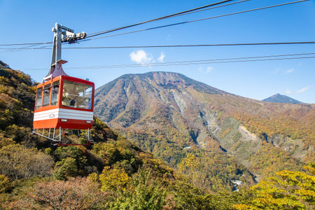 Nikko, Japan - October 19, 2022: Akechidaira Ropeway Observation Deck with scenic mountain view at fallのeditorial素材