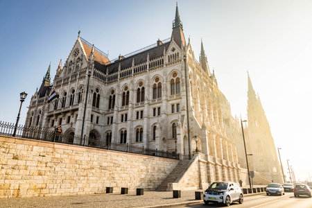 Budapest, Hungary - December 21, 2022: Beautiful Hungarian Parliament Building at sunrise in Budapestのeditorial素材