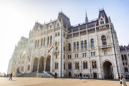 Budapest, Hungary - December 21, 2022: Beautiful Hungarian Parliament Building at sunrise in Budapestのeditorial素材