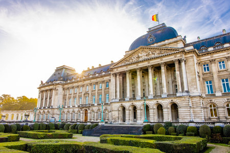 Royal Palace of Brussels front view at sunny summer dayのeditorial素材