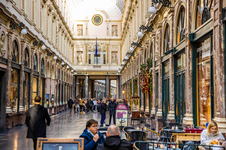 Brussels, Belgium - November 10, 2022: Galeries Royales Saint Hubert viewのeditorial素材