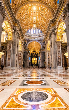 St. Peter's Basilica interior hall and altar in Vatican, Italy nobodyの写真素材